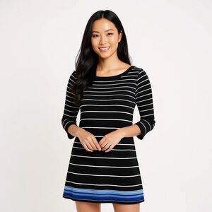 WHITE HOUSE BLACK MARKET M Black White Blue Striped Tunic Dress Silky Jersey